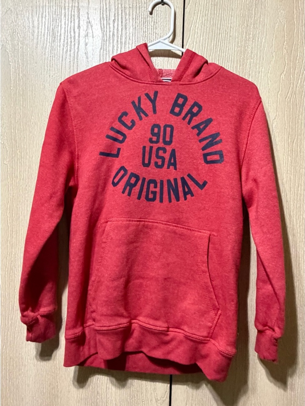 Lucky Brand Red Pullover Hoodie with Navy Graphic